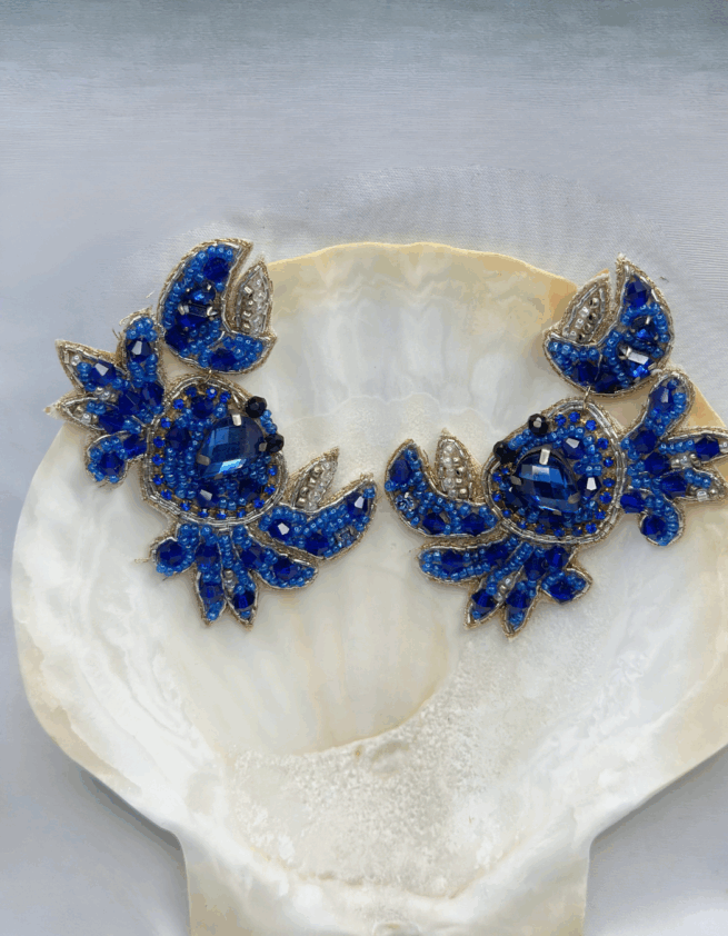 Beaded Blue Crab Earrings